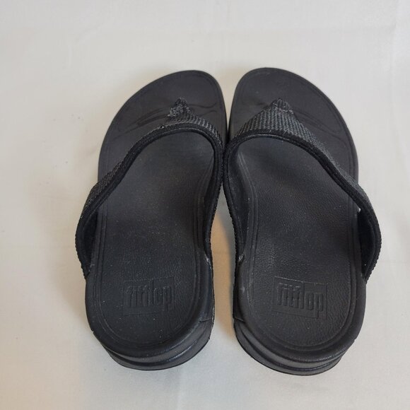 FitFlop Lulus Black Sequin Flip Flops Sandals Size 10 Women's Fitness Beach Walk - Picture 7 of 9